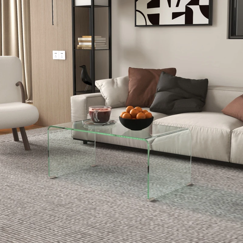 HOMCOM Stabilny stolik kawowy ze szkła, jednolity design, prosty i nowoczesny, 80 x 45 x 35 cm, przezroczysty