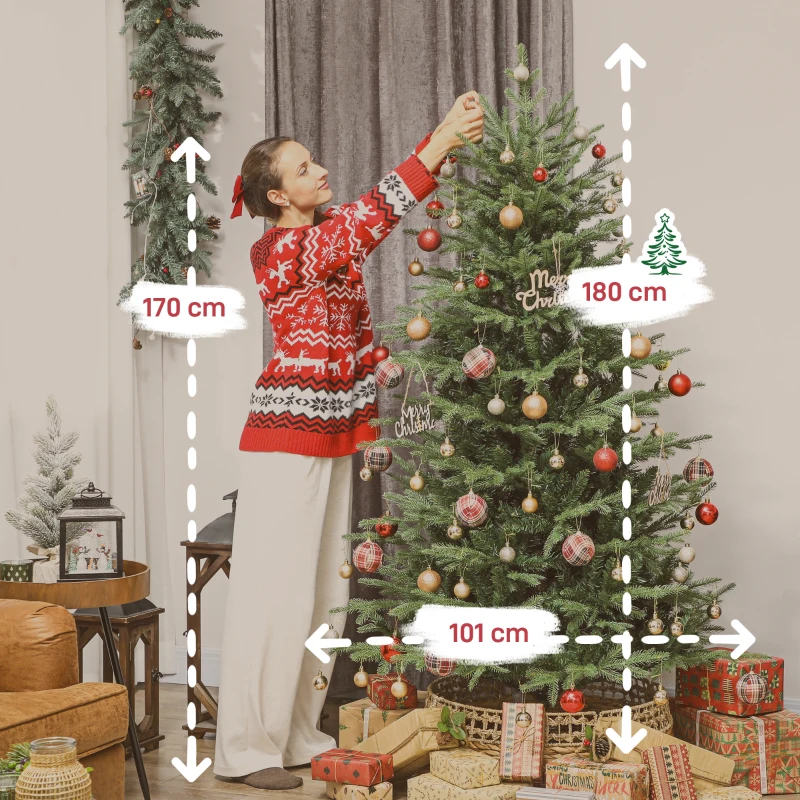 HOMCOM Árvore de Natal Artificial 180 cm com 1794 Ramos Densos Suporte Metálico Dobrável para Interior Verde