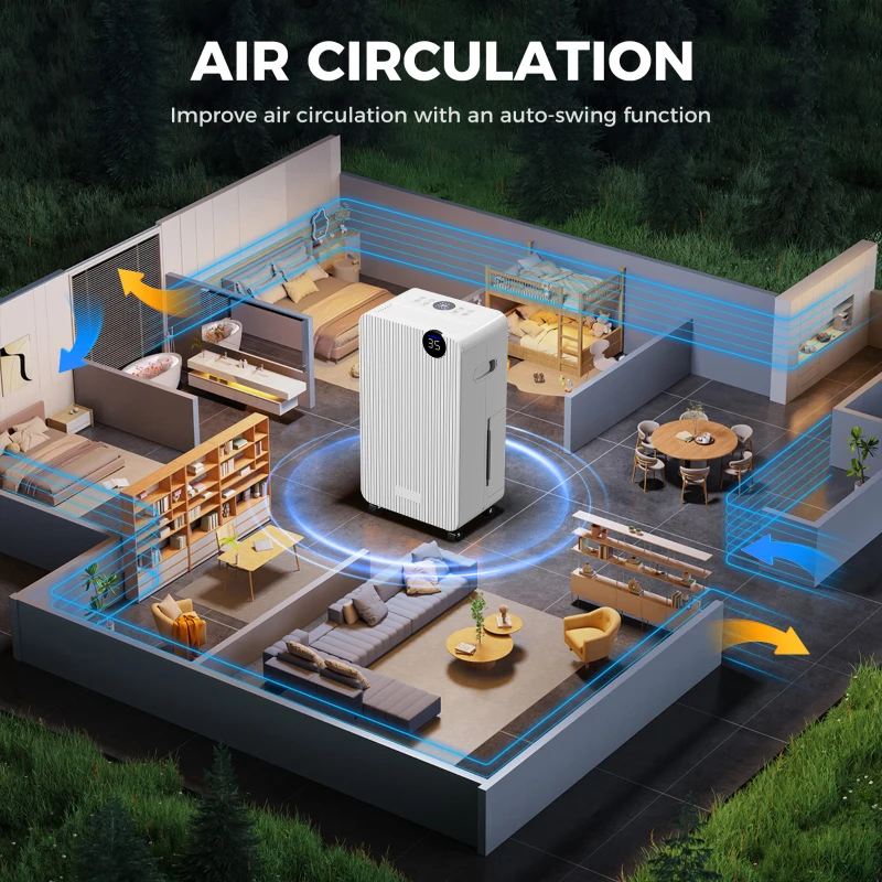 HOMCOM Deumidificatore 12 L/giorno, silenzioso, serbatoio d'acqua 2,1 L, display LED, 28x18,5x50,5cm, bianco