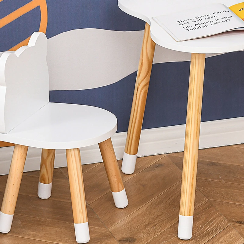 HOMCOM Conjunto Infantil de Mesa e 2 Cadeiras de Madeira Móveis Infantil para Sala de Jogos Dormitório de Crianças Mesa 56x56x50cm e Cadeira 28x25x46cm Branco