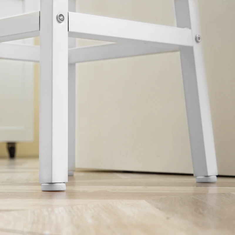 HOMCOM Conjunto de 2 Bancos Altos de Cozinha Bancos de Bar com Pés de Aço e Apoio para os Pés 32,5x32,5x65cm Madeira e Branco