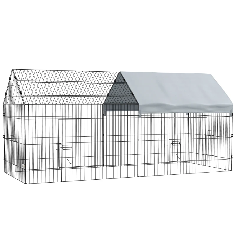 PawHut Jaula para Conejos de Exterior e Interior tipo Caseta con Toldo, 220x85x103 cm, Plateado