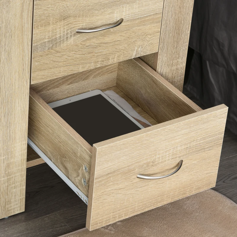 HOMCOM Mesa de Cabeceira com 2 Gavetas Pés e Base Elevada para Dormitório Mesa Lateral para Sala de Estar Estilo Moderno 48x39x54cm Carvalho