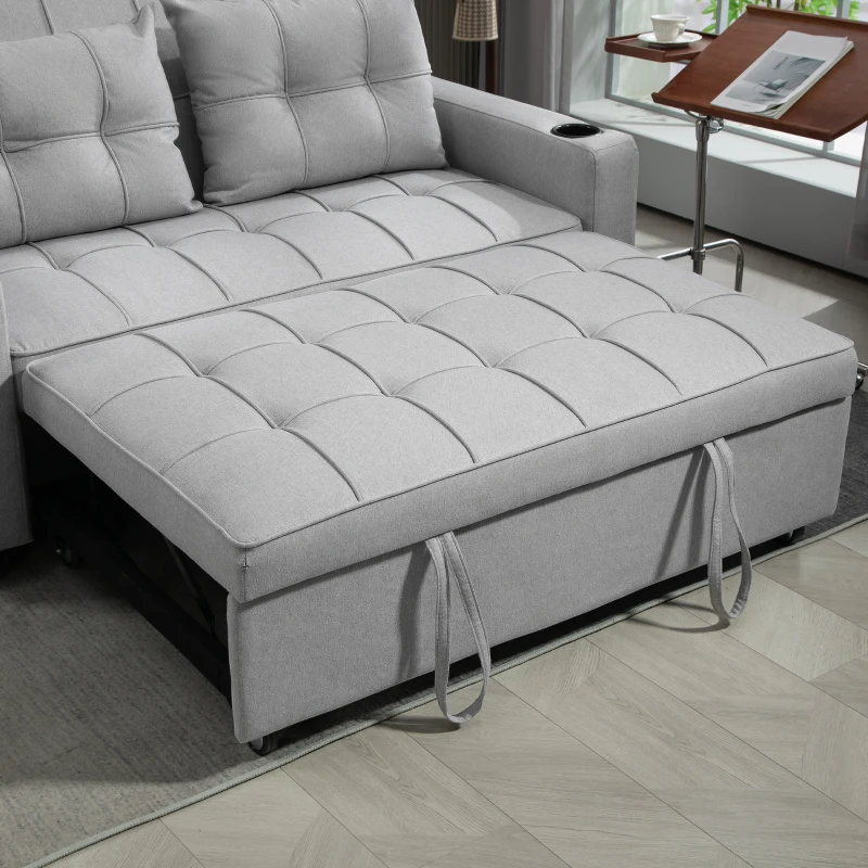 HOMCOM Two-Seater Pull-Out Sofa Bed - Light Grey