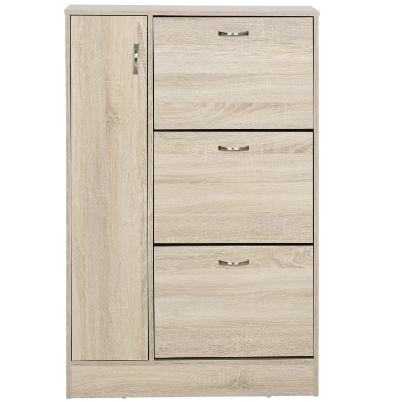 HOMCOM Sapateira com 3 Portas para até 12 Pares de Sapatos com Prateleira Ajustável em até 2 Níveis 79x26x120cm Madeira
