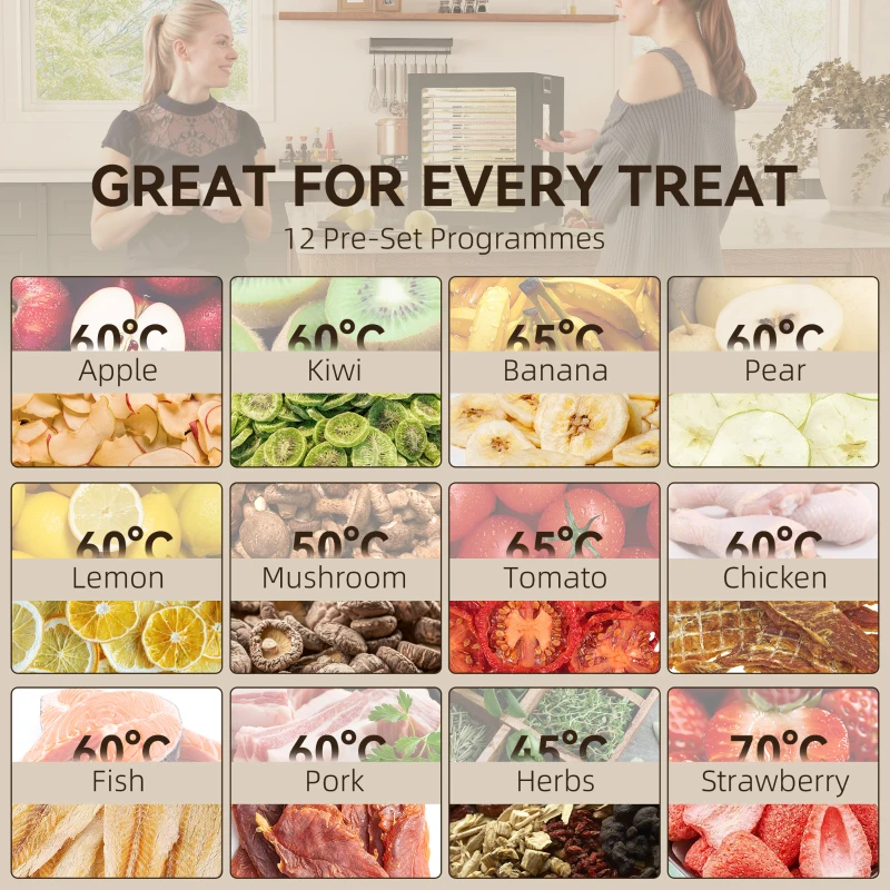 HOMCOM 12-Tray 40-70℃ Food Dehydrator - Black