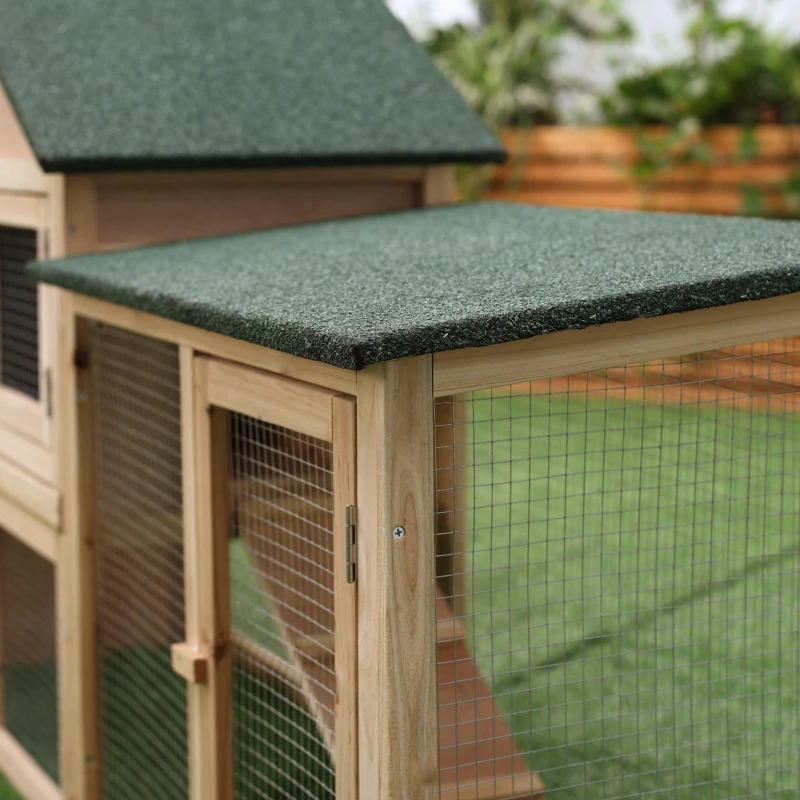 PawHut Large Rabbit Hutch Outdoor Wooden Guinea Pig Hutch with Run, 2 Storey Bunny House 210 x 45.5 x 84.5 cm