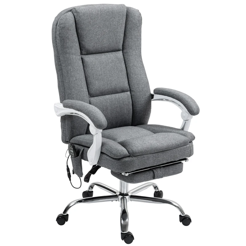 HOMCOM Fauteuil de bureau massant et chauffant chaise de bureau avec hauteur réglable dossier inclinable 66x60x113-121cm gris