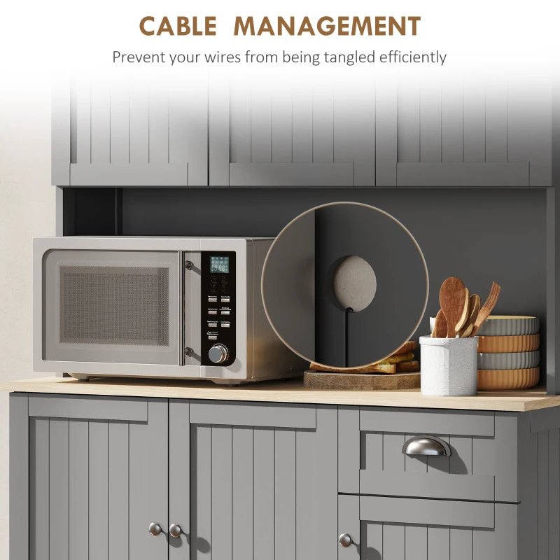 HOMCOM 180cm Freestanding Kitchen Cabinet, Modern Storage Cupboard with Open Countertop, Drawer and 6 Doors, Grey