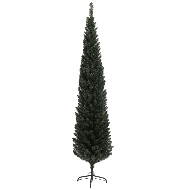 HOMCOM Brad de Crăciun Artificial Înalt de 195 cm cu 390 Crengi, Îngust și Spațiu Economic, Ø55x195 cm, Verde