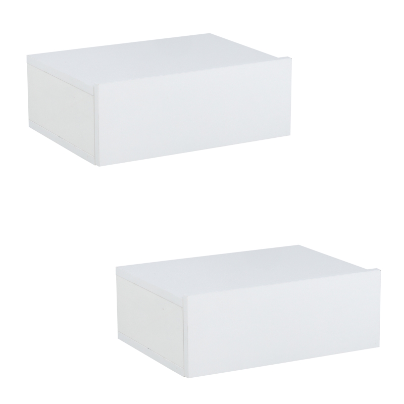 HOMCOM Conjunto de 2 Mesas de Cabeceira com 1 Gaveta Desenho Montado na Parede Estilo Moderno para Dormitório 40x30x15cm Branco