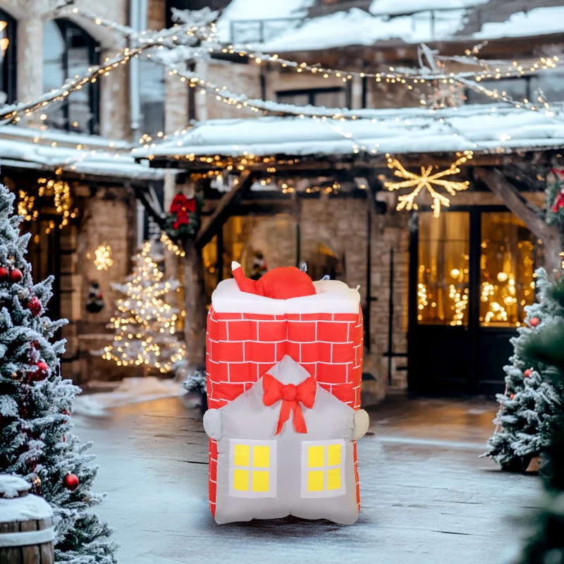 Outsunny Opblaasbare Kerstdecoratie, Kerstman in Schoorsteen, LED's, Blower
