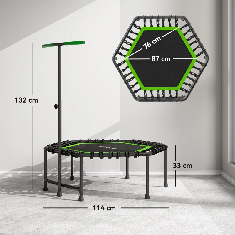 SPORTNOW Trampoline de Fitness 114x114x132 cm avec Poignée Réglable sur 3 Niveaux et Cadre en Acier Vert et Noir