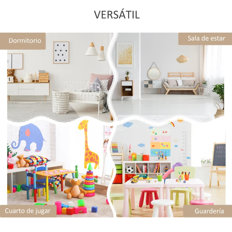 HOMCOM Estantería Infantil de Madera con 3 Compartimentos 2 Cubos y Cajón Móvil con 4 Ruedas 60x29,9x90 cm Blanco