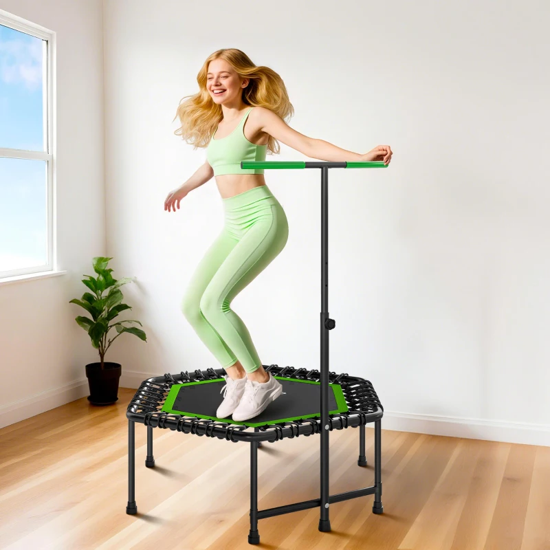 SPORTNOW Trampoline de Fitness 114x114x132 cm avec Poignée Réglable sur 3 Niveaux et Cadre en Acier Vert et Noir