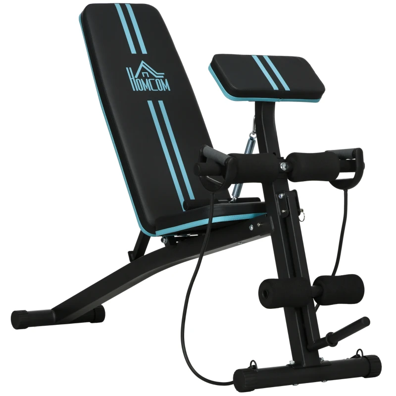 HOMCOM Banco de Musculación Plegable con Respaldo Regulable Extensión de Pierna Cojín de Predicador Banda 160x54x106 cm Negro