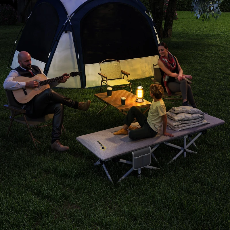 Outsunny Brandina per Campeggio con Poggiatesta e Tasca, in Acciaio e tessuto Oxford, 200x65x42 cm, Grigio