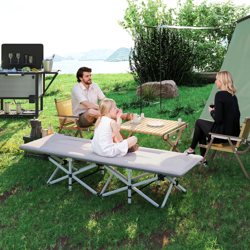 Outsunny Brandina per Campeggio con Poggiatesta e Tasca, in Acciaio e tessuto Oxford, 200x65x42 cm, Grigio