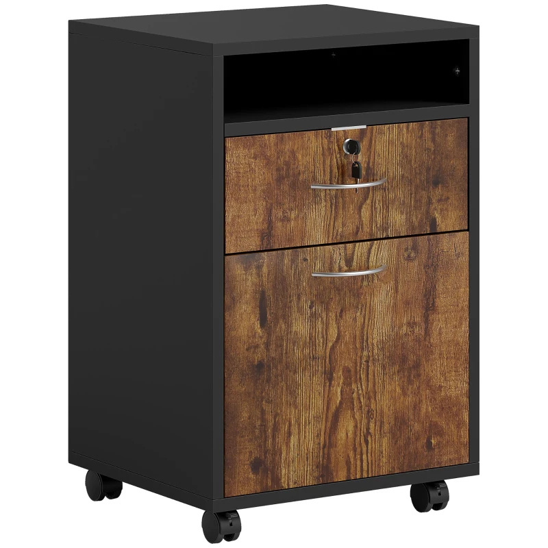 HOMCOM Mobile per Ufficio con Ripiano Aperto, Cassetto con Serratura e Armadietto, 40x35x60 cm, Marrone