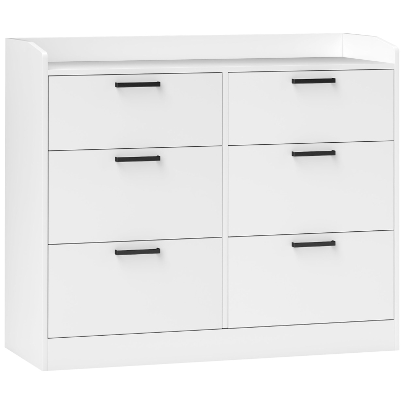 HOMCOM Cassettiera 6 Cassetti in Legno con Bordi Rialzati e Maniglie a U, 100x40x88 cm, Bianco