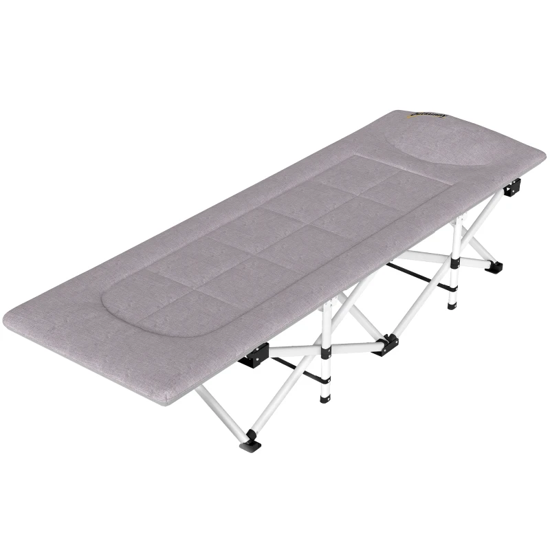 Outsunny Lit de camping pliable avec matelas transat chaise longue sac de rangement intégrée dim. 200L x 65l x 42H cm gris