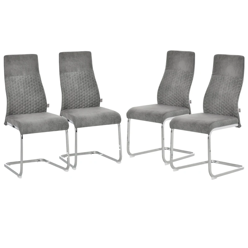 HOMCOM Conjunto de 4 Cadeiras de Sala de Jantar Estofadas em Veludo com Assento Acolchoado e Pés de Metal Cadeiras Cantilever Modernas 45x61x98cm Cinza