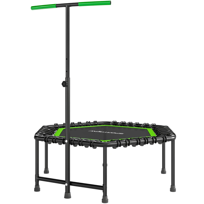 SPORTNOW Trampoline de Fitness 114x114x132 cm avec Poignée Réglable sur 3 Niveaux et Cadre en Acier Vert et Noir