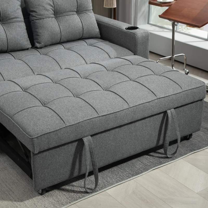 HOMCOM Two-Seater Pull-Out Sofa Bed - Charcoal Grey