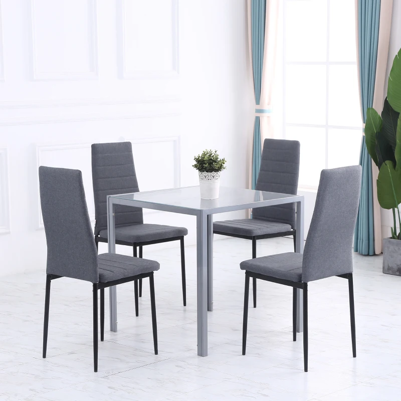 HOMCOM Mesa de Sala de Jantar de Cristal Mesa de Cozinha Quadrada para 4 Pessoas com Pés de Metal 75x75x75cm Cinza