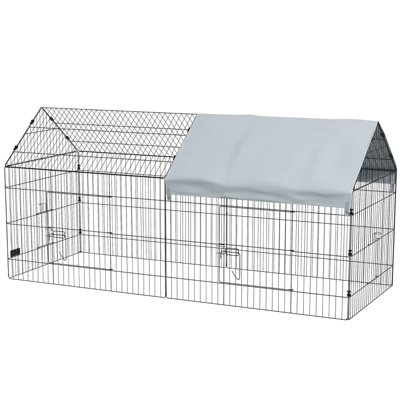 PawHut Cage pour Lapins d'Extérieur et d'Intérieur de Style Maisonnette avec Toit, 220x85x103cm, Argent
