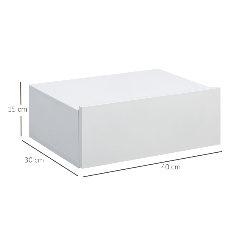 HOMCOM Conjunto de 2 Mesas de Cabeceira com 1 Gaveta Desenho Montado na Parede Estilo Moderno para Dormitório 40x30x15cm Branco