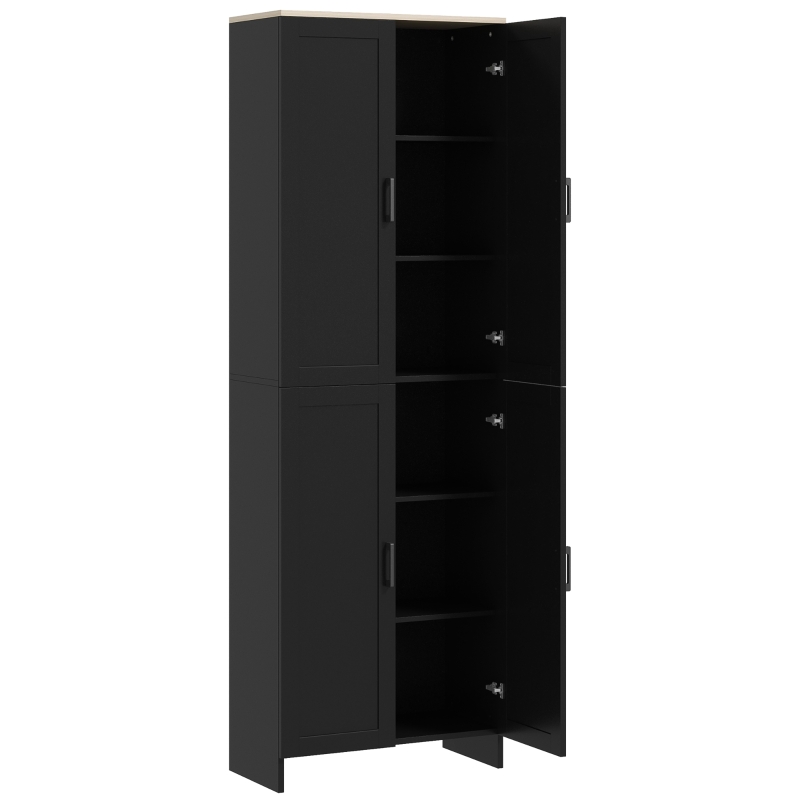 HOMCOM Alacena de Cocina Armario de Almacenaje Multifuncional con 4 Puertas y Estantes Ajustables 60x30x170,5 cm Negro
