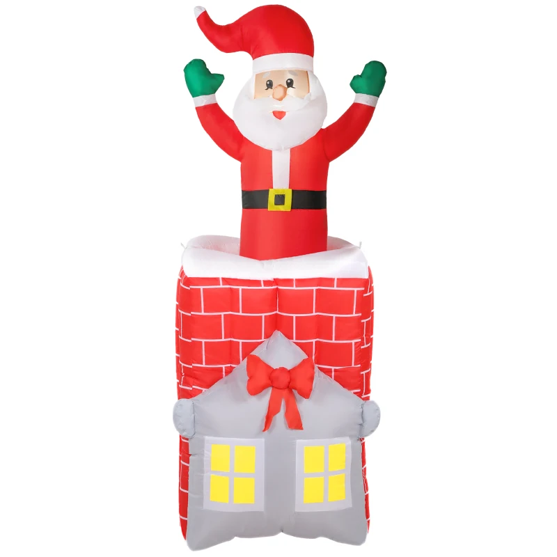Outsunny Decoración navideña inflable, Papá Noel en chimenea, LEDs, ventilador