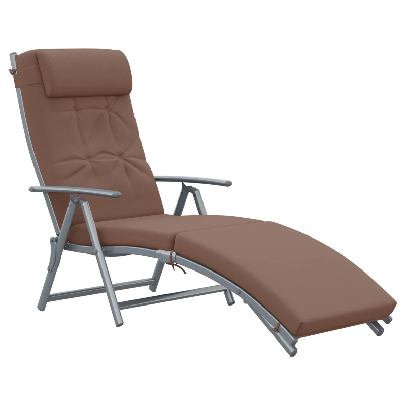 Outsunny Outdoor Recliner Sun Lounger Chair, Steel Frame Folding Chaise Lounge Chair with Headrest, 7 Levels Adjustable Backrest and Breathable Mesh Fabric, Brown
