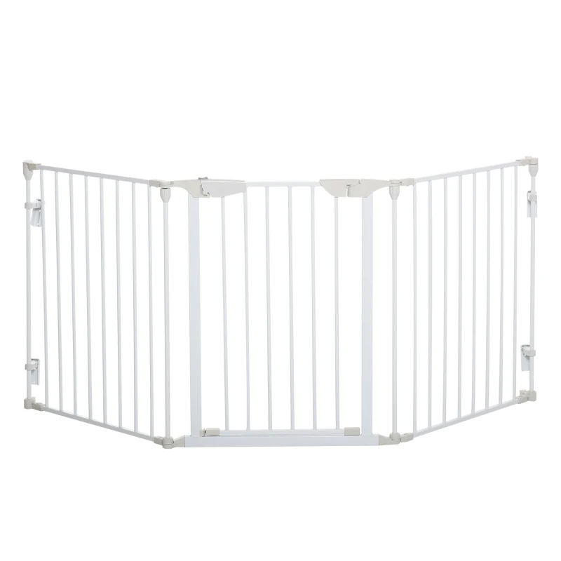 PawHut Cancelletto per Cani con Chiusura Automatica e Sistema di Blocco, in Metallo e Plastica, 180x74.5 cm, Bianco