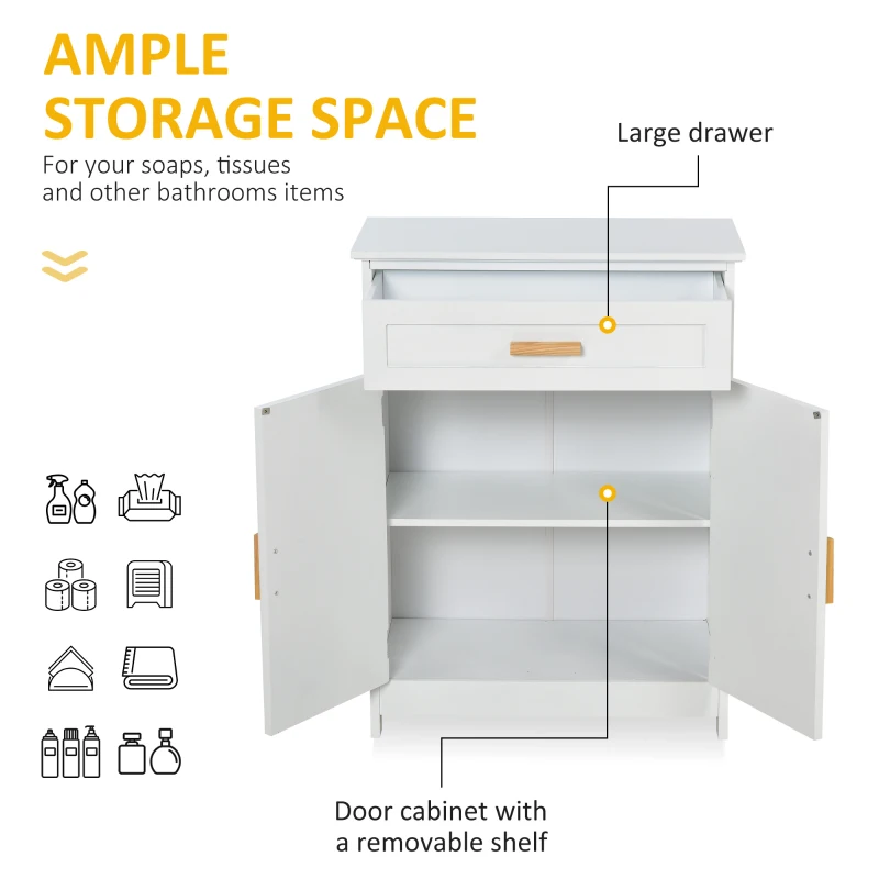 kleankin Freestanding Bathroom Storage Cabinet with Double Shutter Door and Drawer, Toilet Vanity Cabinet, Narrow Organizer, White