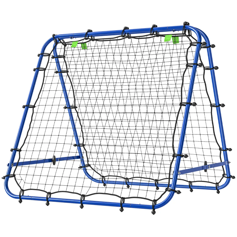HOMCOM Filet de rebond double face 91 x 91 cm filet de rebond football pliable réglable dans 5 angles structure en acier bleu