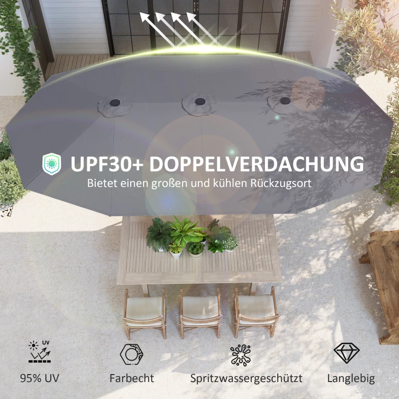 Outsunny Dubbelzijdige parasol 436 x 260 cm, UV-bescherming Stalen Parasol met Handzwengel, Ovaal Donkergrijs