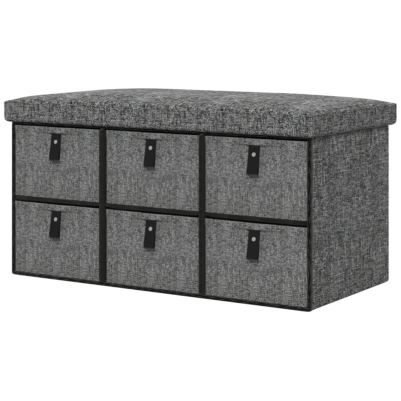 HOMCOM Banc à chaussures rembourré, 6 compartiments pour chaussures, cadre en MDF, effet lin, gris