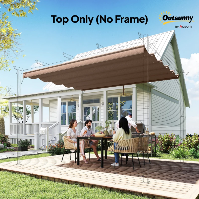 Outsunny Cobertura para Pérgola 2,5x2,55cm Teto de Substituição Retrátil para Pérgola com 10 Orifícios de Drenagem Café