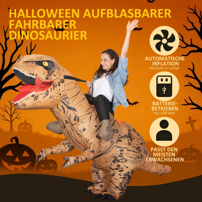 Outsunny Opblaasbaar dinosauruskostuum voor volwassenen Dino T-Rex kostuum grappig Halloween Karneval Feest
