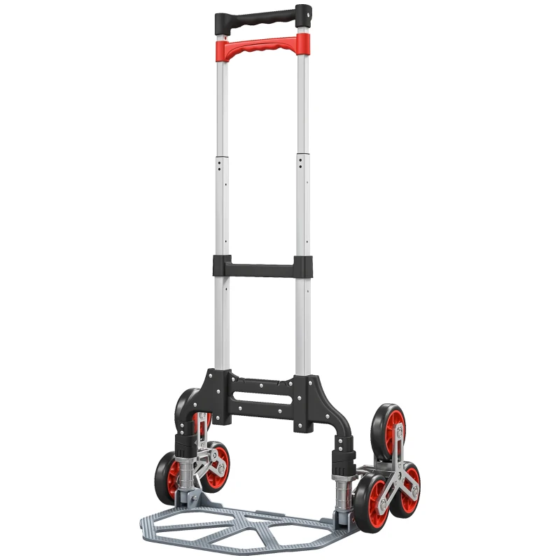 HOMCOM Chariot monte-escaliers pliable, système à 6 roues, supporte 70 kg, Aluminium, Rouge