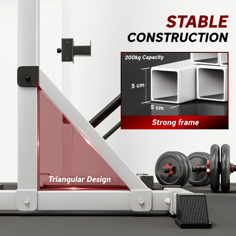 HOMCOM Weights Bar Barbell Rack Squat Stand Adjustable Portable Weight Lifting Max Load 200kg, Suitable For Home Gym Training Work Out