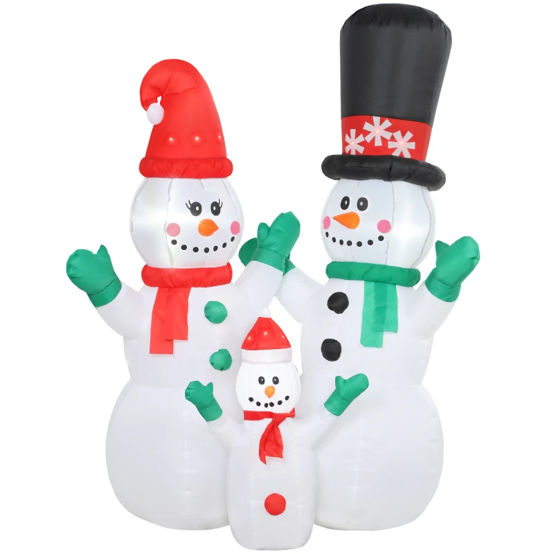 Outsunny Familia de muñecos de nieve inflable, 1,8 m, decoración navideña con iluminación LED para interior y exterior