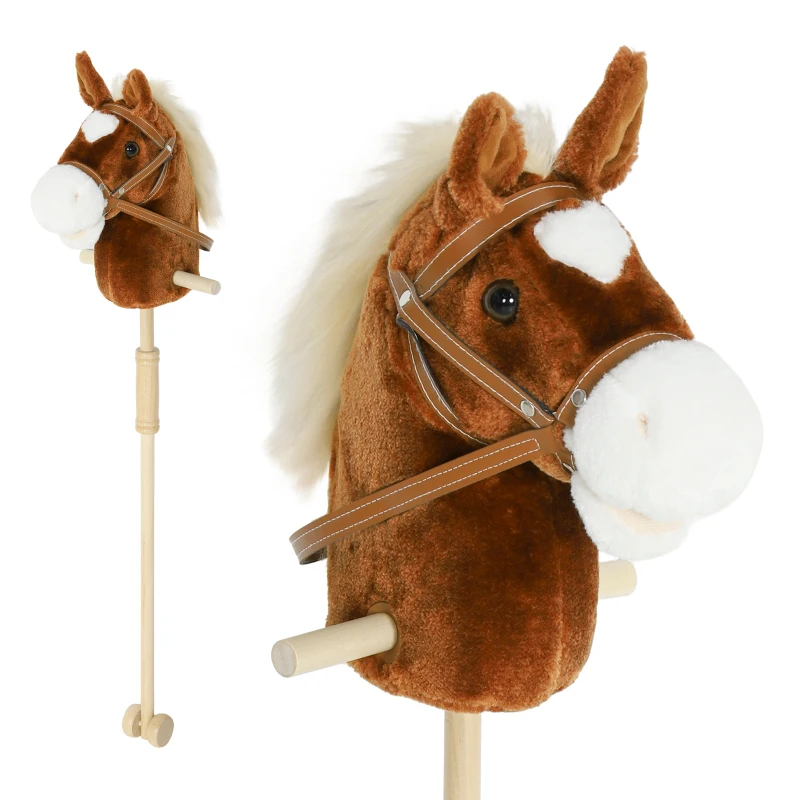 AIYAPLAY Caballo con Palo y Sonidos Realistas para Niños 24+ meses, en Poliéster y Madera, 95x25x27 cm, Marrón