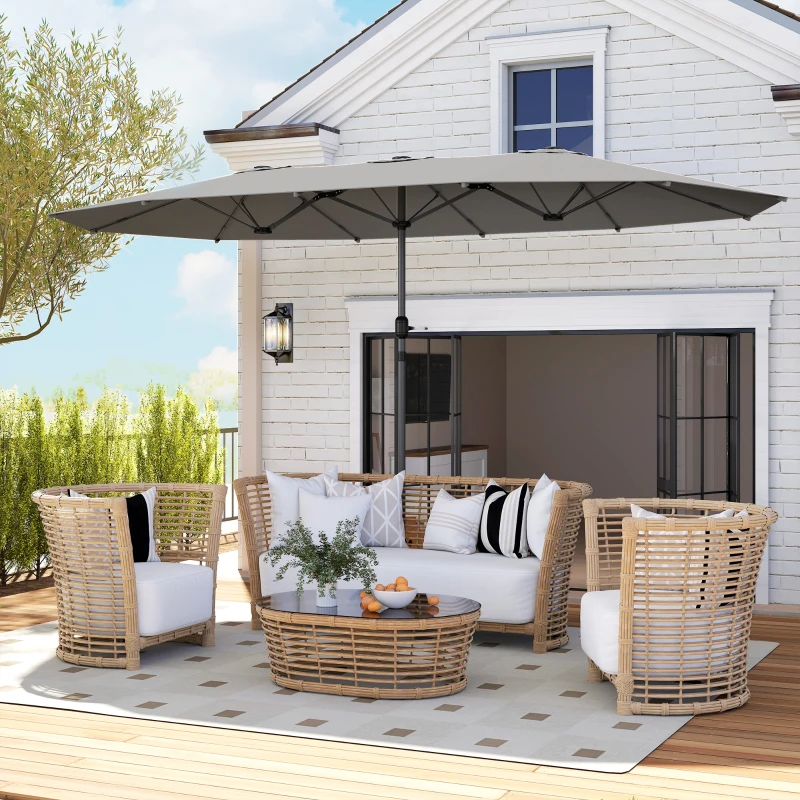 Outsunny Dubbelzijdige parasol 436 x 260 cm, UV-bescherming Stalen Parasol met Handzwengel, Ovaal Donkergrijs