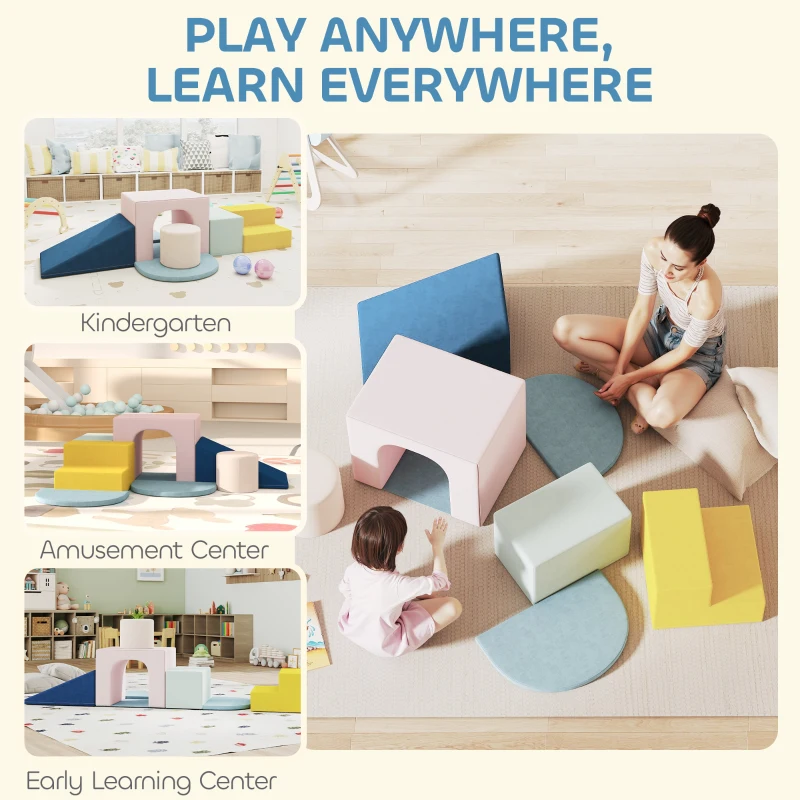 AIYAPLAY Motorik-Parcours Baby, modulares Kletterspielzeug 8 Teile, waschbarer Veloursbezug 51 x 40 x 40 cm, mehrfarbig