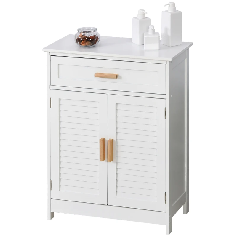kleankin Freestanding Bathroom Storage Cabinet with Double Shutter Door and Drawer, Toilet Vanity Cabinet, Narrow Organizer, White