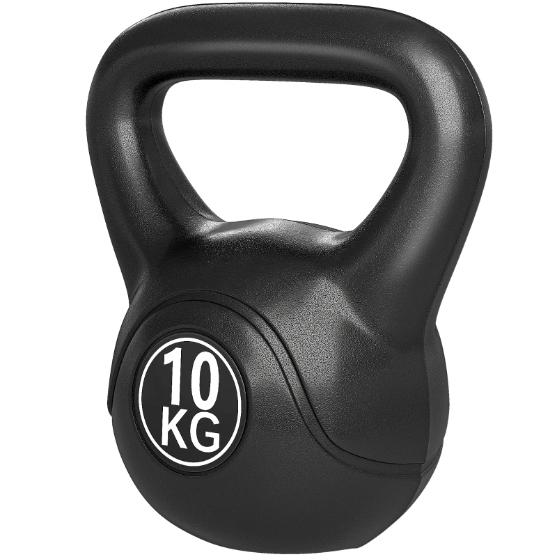 HOMCOM Kettlebell 10 kg, haltère avec poignée ergonomique, haltère à boule, musculation, entraînement, 25 x 19 x 28 cm noir