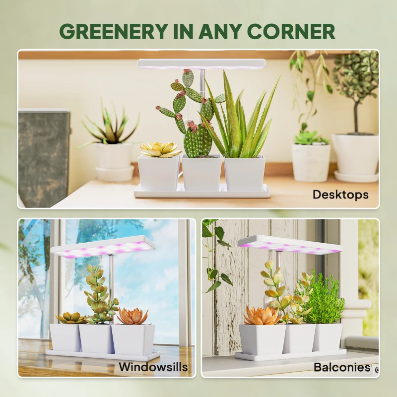 Outsunny Wachstumsleuchte 10W Vollspektrum-LED Pflanzenlampe mit 3 Pflanzkästen, 31,8 x 13,4 x 35,6 cm, weiß